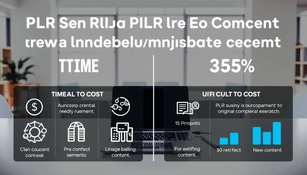 A sleek, modern infographic contrasting the time and cost savings of using PLR (Private Label Rights) content compared to creating original content from scratch. The foreground features clean, data-driven visualizations with simple icons and charts that clearly demonstrate the benefits. The middle ground showcases a laptop, documents, and a calculator to reinforce the business and productivity theme. The background is a minimalist office setting with natural lighting flooding the scene, creating a sense of efficiency and professionalism. The overall mood is one of clarity, productivity, and informed decision-making. A sleek, modern infographic contrasting the time and cost savings of using PLR (Private Label Rights) content compared to creating original content from scratch. The foreground features clean, data-driven visualizations with simple icons and charts that clearly demonstrate the benefits. The middle ground showcases a laptop, documents, and a calculator to reinforce the business and productivity theme. The background is a minimalist office setting with natural lighting flooding the scene, creating a sense of efficiency and professionalism. The overall mood is one of clarity, productivity, and informed decision-making.