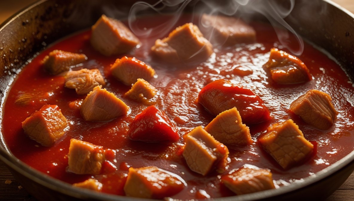 adding the sauce to pan