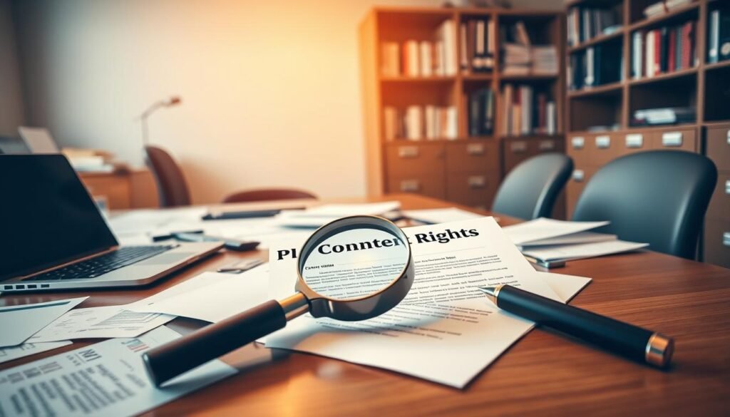 A well-lit office workspace with a desk, laptop, and scattered papers. On the desk, a magnifying glass is focused on a document labeled "PLR Content Rights". The background features bookshelves and filing cabinets, conveying a professional, analytical atmosphere. The lighting is warm and the composition is balanced, drawing the viewer's attention to the central evaluation of the PLR content. The scene exudes a sense of careful consideration and understanding of the subject matter. A well-lit office workspace with a desk, laptop, and scattered papers. On the desk, a magnifying glass is focused on a document labeled "PLR Content Rights". The background features bookshelves and filing cabinets, conveying a professional, analytical atmosphere. The lighting is warm and the composition is balanced, drawing the viewer's attention to the central evaluation of the PLR content. The scene exudes a sense of careful consideration and understanding of the subject matter.