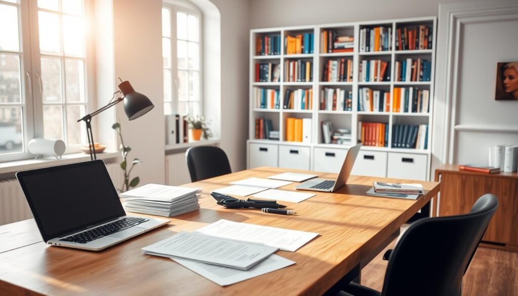 Prompt A bright, airy home office with a large wooden desk, clean and organized. On the desk, various printed materials, a laptop, and a pen. In the background, shelves filled with colorful books and folders, hinting at the repurposing of existing content. Soft, natural lighting filters through large windows, casting a warm glow on the scene. A sense of productivity and focus pervades the atmosphere, as the process of customizing and adapting PLR content for maximum impact is visually evoked. Prompt A bright, airy home office with a large wooden desk, clean and organized. On the desk, various printed materials, a laptop, and a pen. In the background, shelves filled with colorful books and folders, hinting at the repurposing of existing content. Soft, natural lighting filters through large windows, casting a warm glow on the scene. A sense of productivity and focus pervades the atmosphere, as the process of customizing and adapting PLR content for maximum impact is visually evoked.