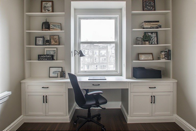 Alcoves and nooks in apartments often go unused. A compact desk that fits perfectly in an alcove