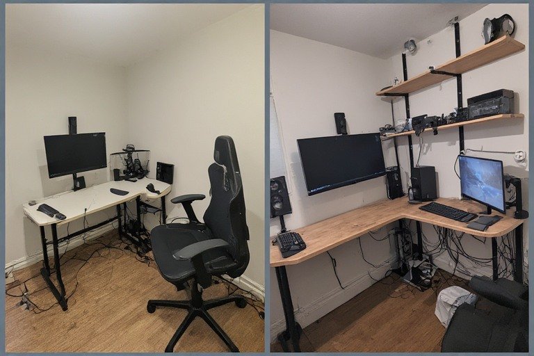 Compact gaming setup transformation - before and after space optimization