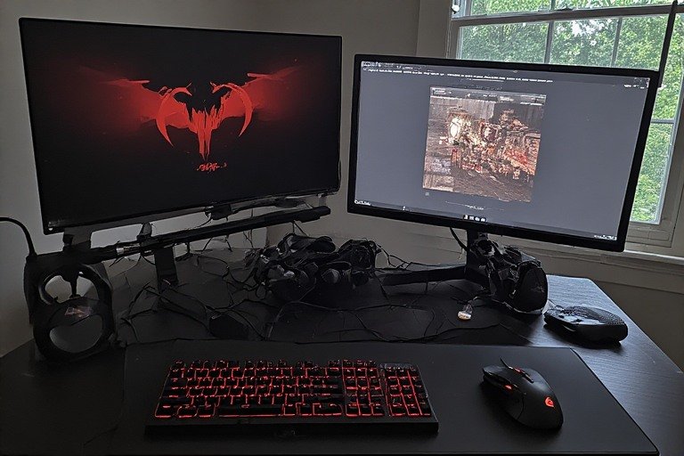 Gaming laptop and work desk setup hybrid