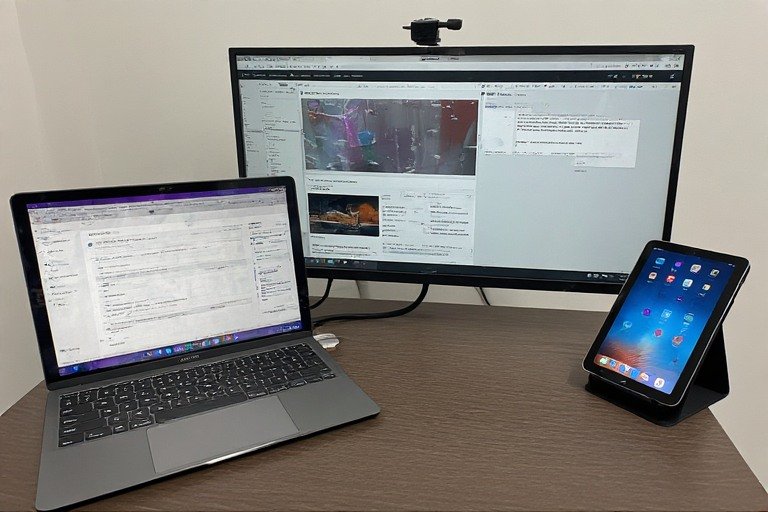 Laptop and tablet hybrid desk setup