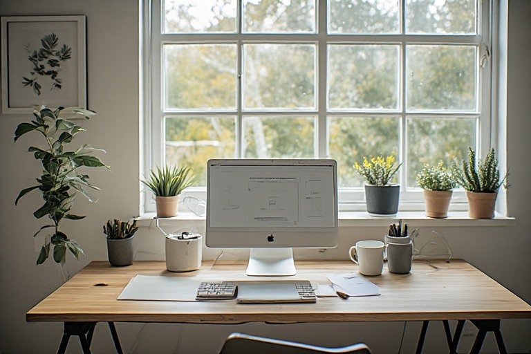 Natural light clean workspace beside window