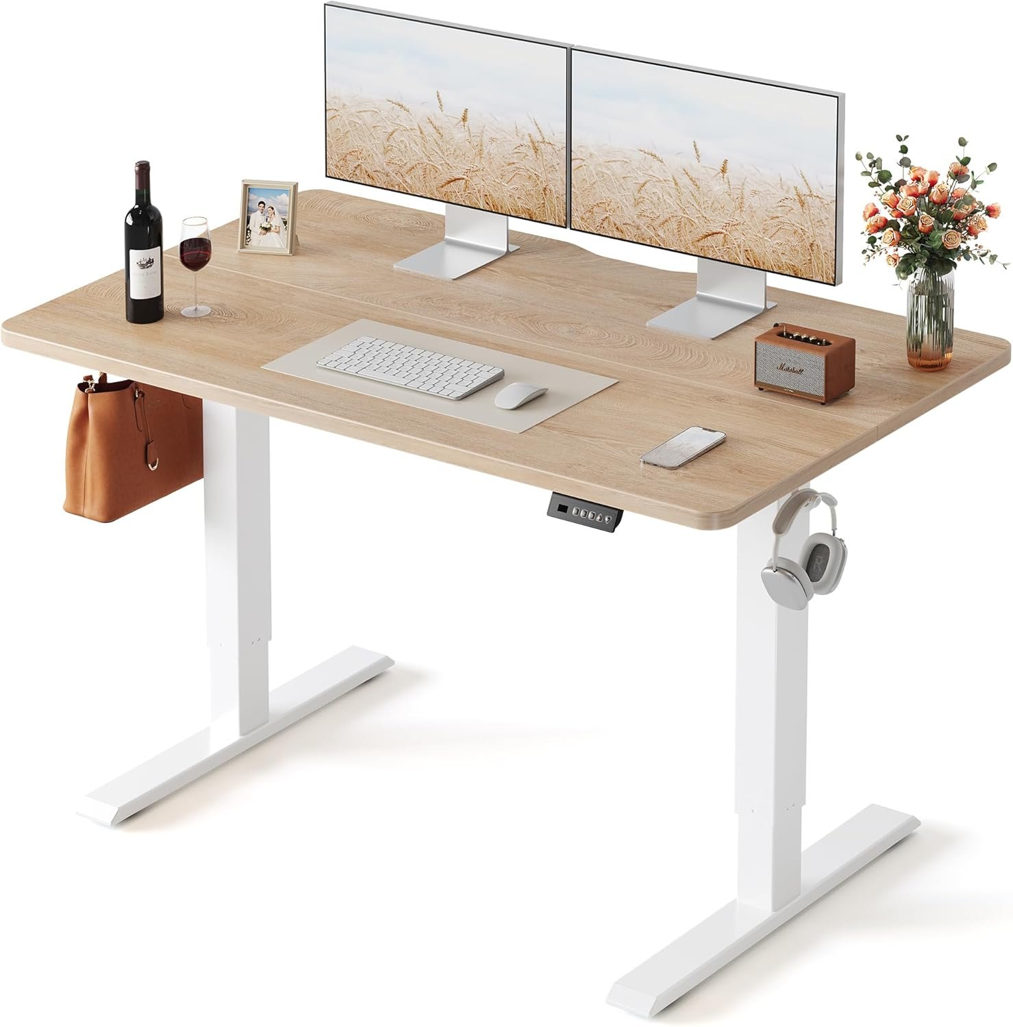 Fezibo height adjustable electric standing desk intelligent controller showing sit, stand and walk heights