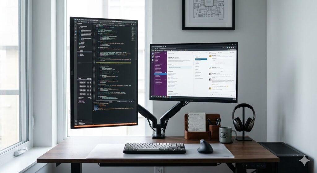 portrait oriented monitor workspace